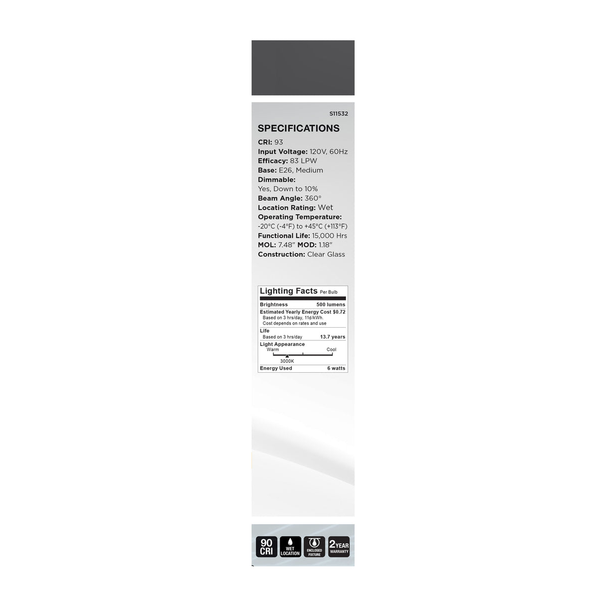6 Watt T9 LED - Reminiscent - Flex Gray Coil Filament - E26 - 3000K - 120 Volt