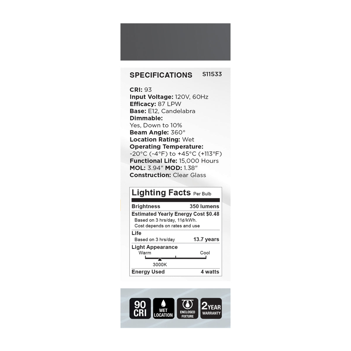4 Watt B11 LED - Reminiscent - Flex Gray Coil Filament - E12 - 3000K - 120 Volt
