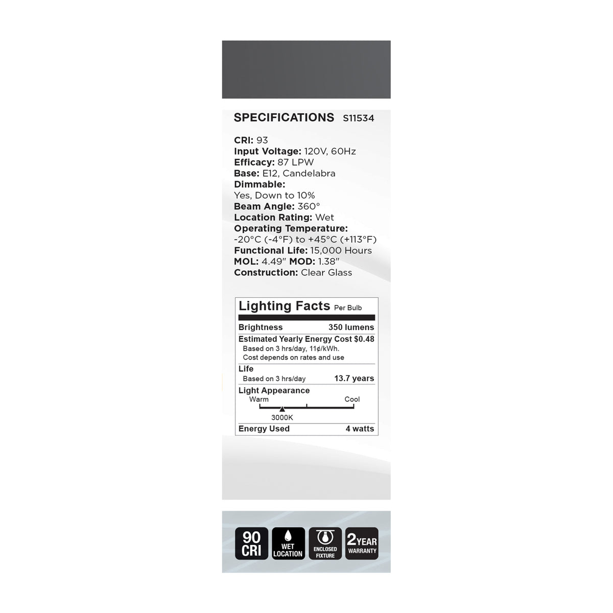 4 Watt CA11 LED - Reminiscent - Flex Gray Coil Filament - E12 - 3000K - 120 Volt