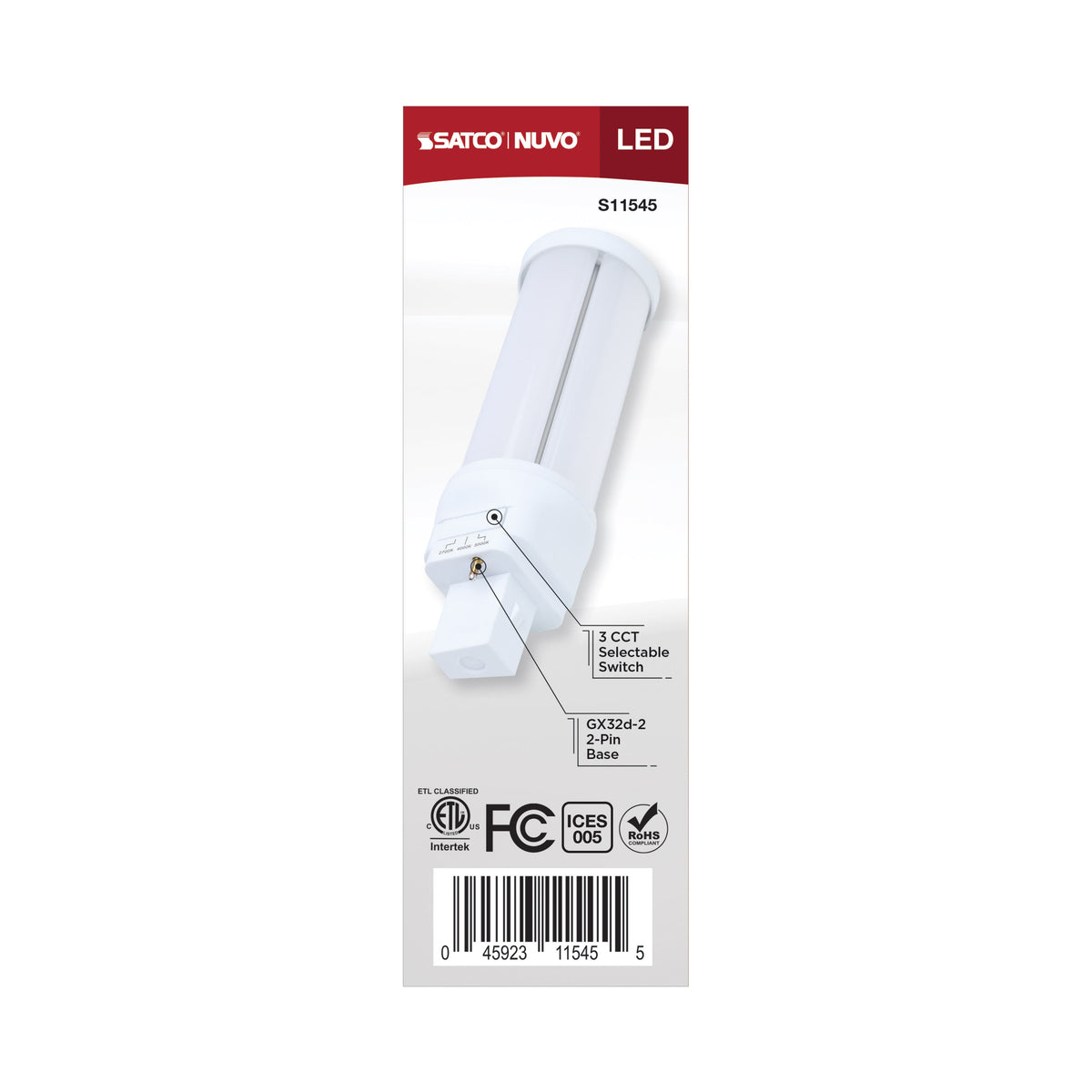14 Watt LED PL - 27K/4K/5K CCT Selectable - GX32d-2 Base - 22W CFL Replacement - Type B Ballast Bypass - 120-277 Range Voltage