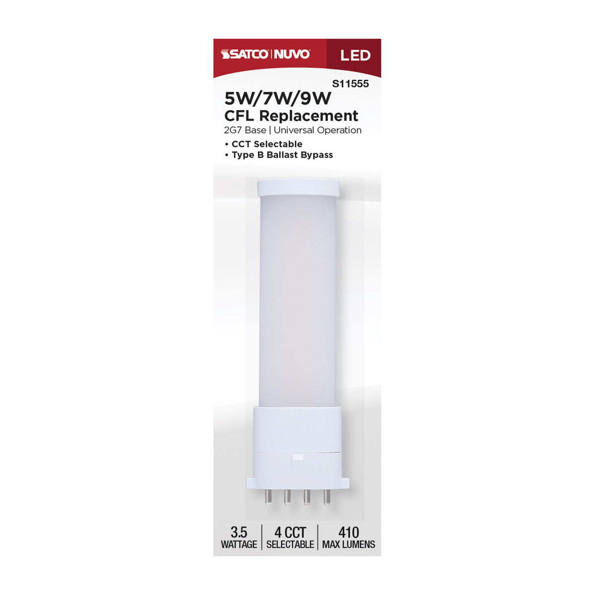 3.5 Watt - 2G7 Base - 27K/30K/35K/40K CCT Selectable - Frost Finish - Ballast Bypass - 120-277 Volt