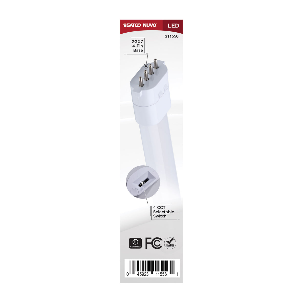 5.5 Watt - 2GX7 Base - 27K/30K/35K/40K CCT Selectable - Frost Finish - Ballast Bypass - 120-277 Volt