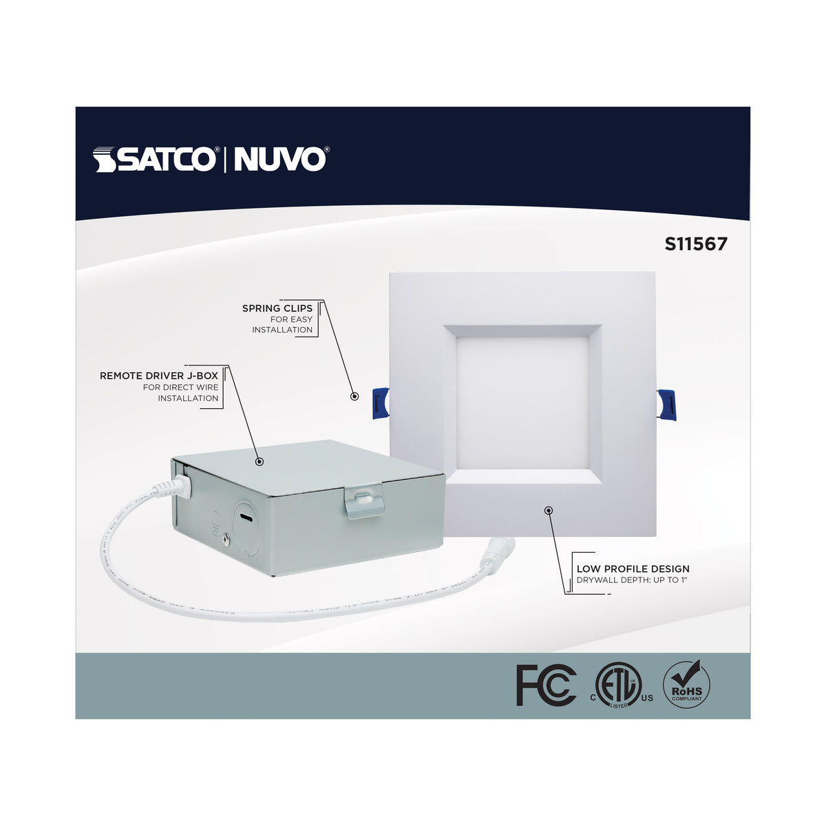 12 Watt - LED Direct Wire - Low Profile Regress Baffle Downlight - 6 Inch Square - Starfish IOT - Tunable White and RGB - 120 Volt - 90 CRI - White Finish