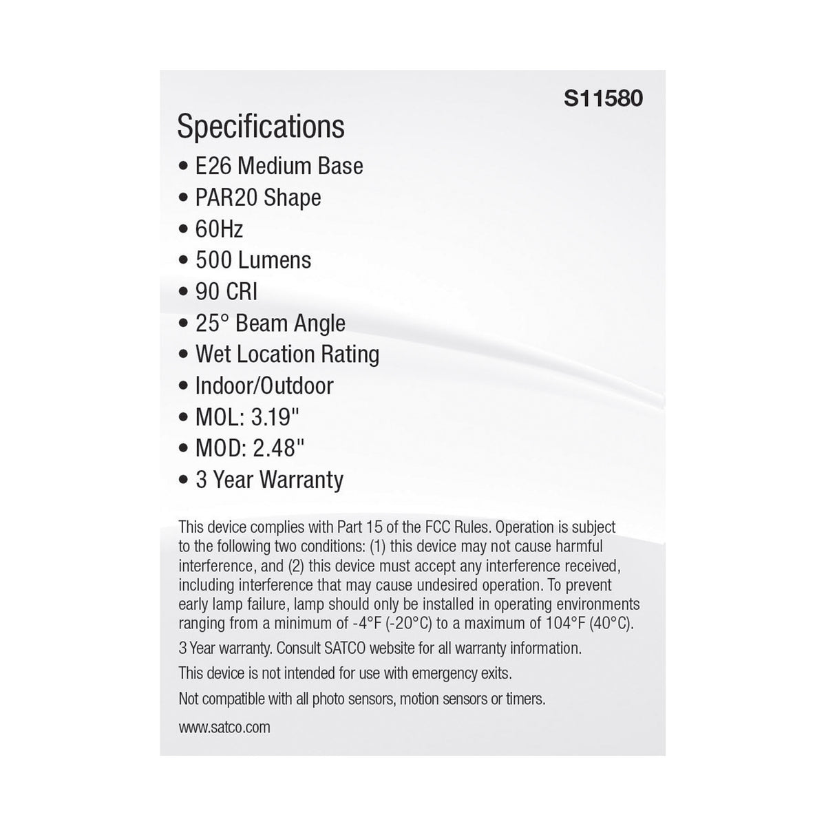 5.5 Watt PAR20 LED - Medium Base - Silver Finish - CCT Selectable - 120 Volt - 25 Degree Beam Angle