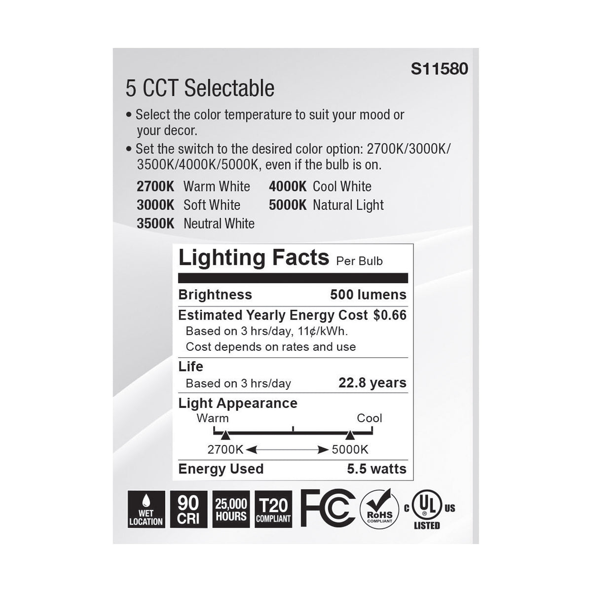 5.5 Watt PAR20 LED - Medium Base - Silver Finish - CCT Selectable - 120 Volt - 25 Degree Beam Angle