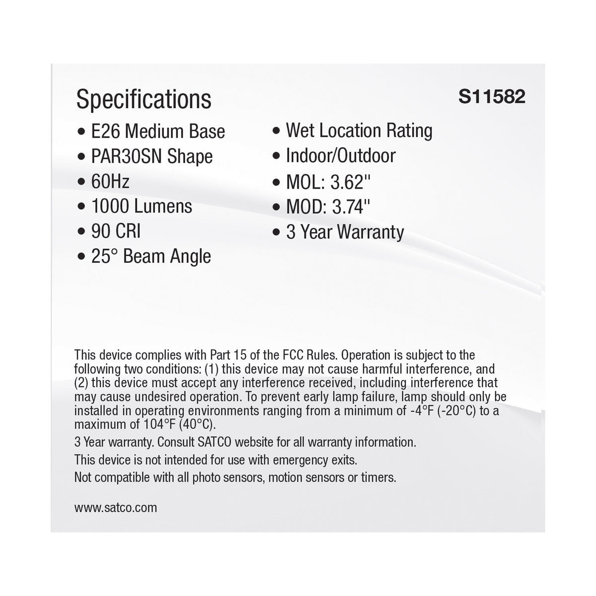11 Watt PAR30SN LED - Medium Base - Silver Finish - CCT Selectable - 120 Volt - 25 Degree Beam Angle