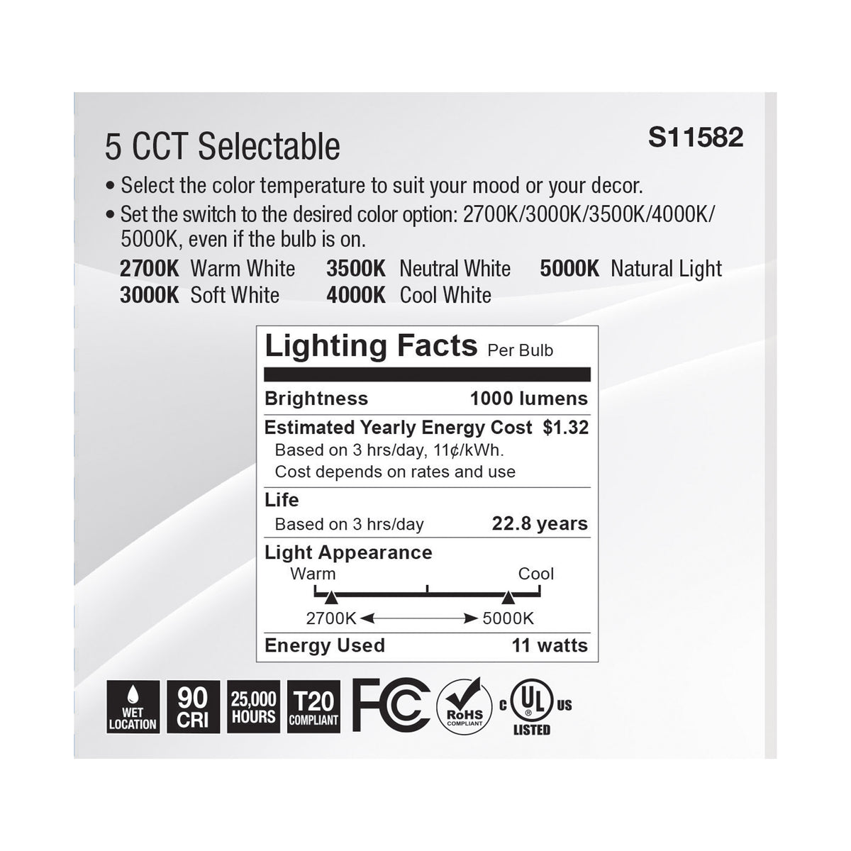 11 Watt PAR30SN LED - Medium Base - Silver Finish - CCT Selectable - 120 Volt - 25 Degree Beam Angle