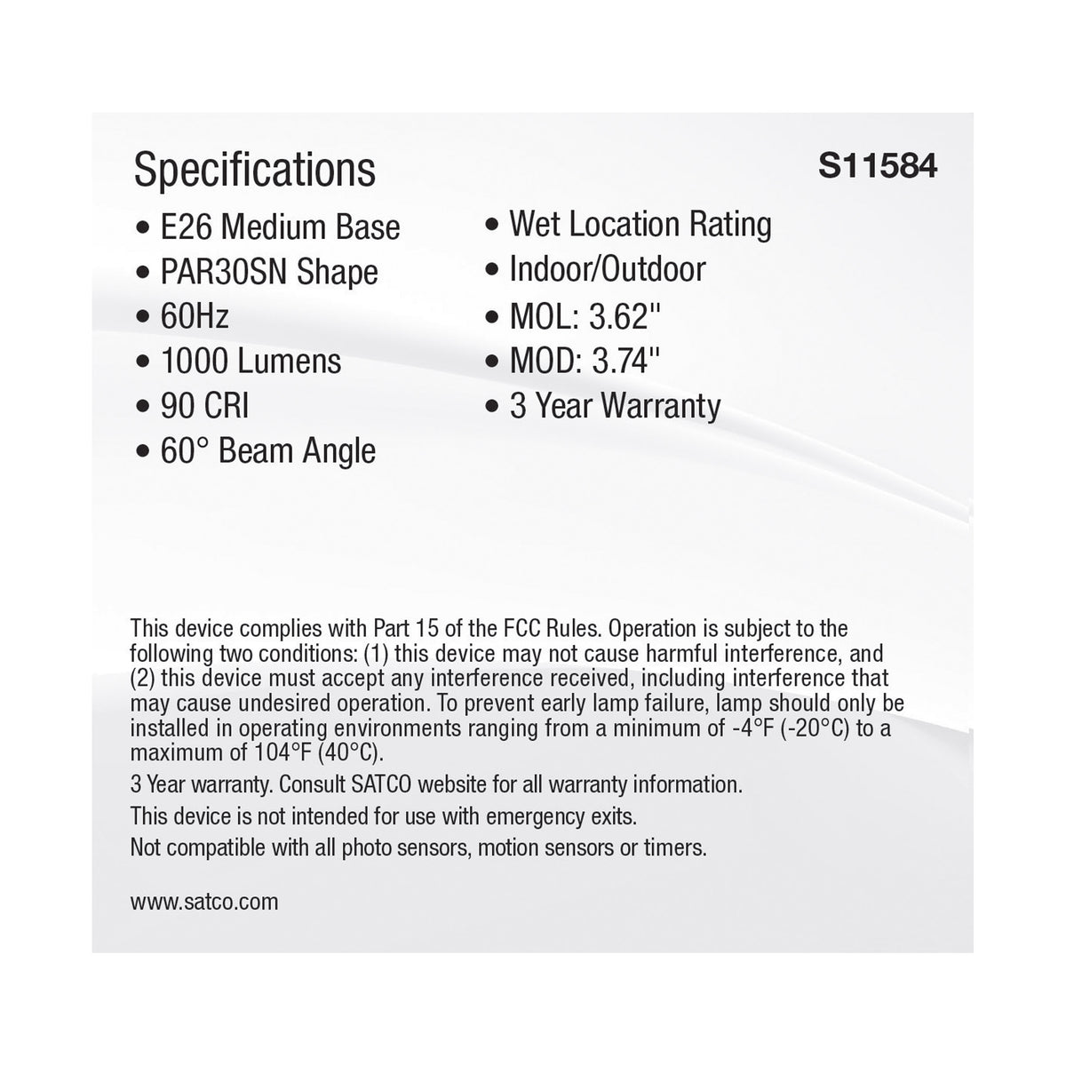 11 Watt PAR30SN LED - Medium Base - Silver Finish - CCT Selectable - 120 Volt - 60 Degree Beam Angle