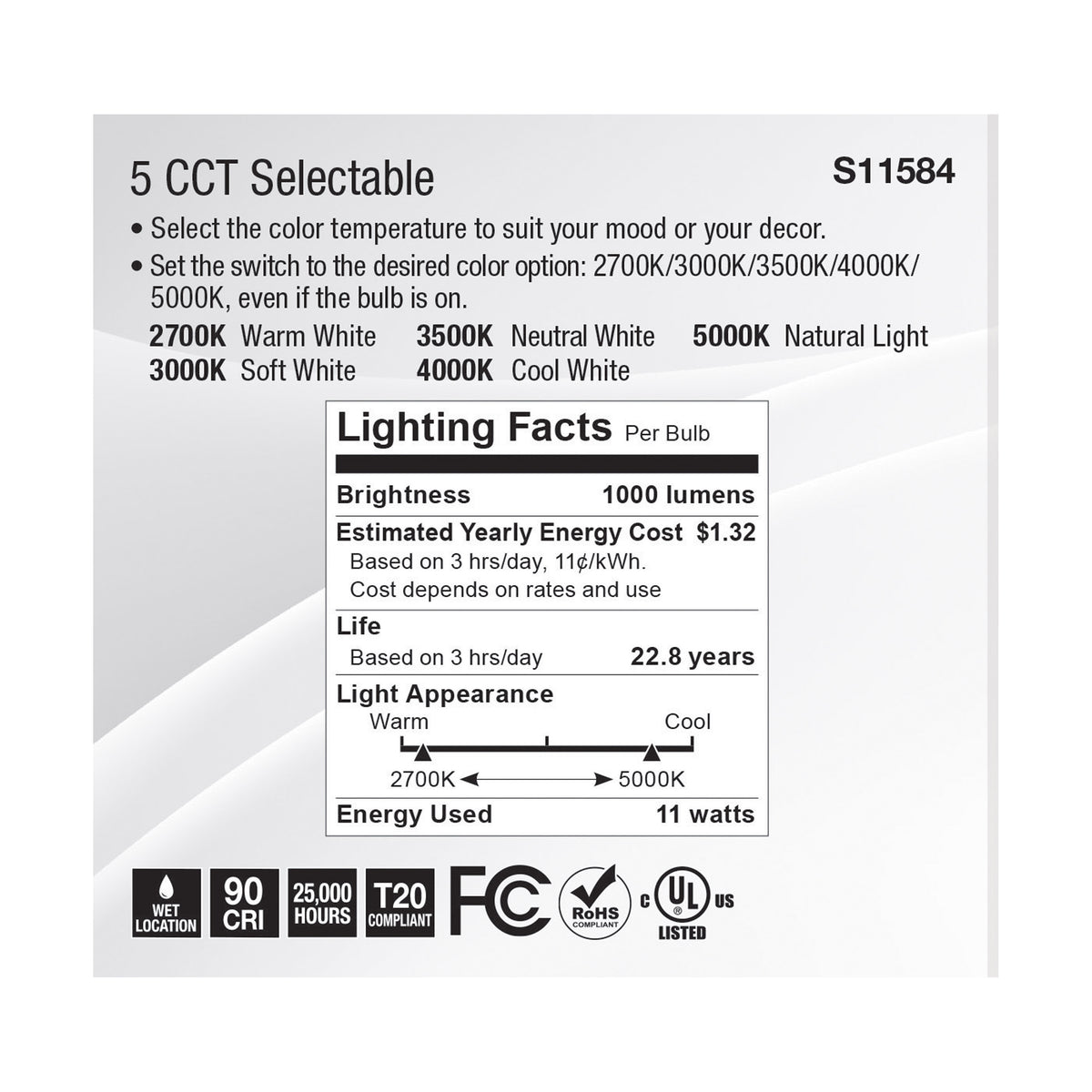 11 Watt PAR30SN LED - Medium Base - Silver Finish - CCT Selectable - 120 Volt - 60 Degree Beam Angle