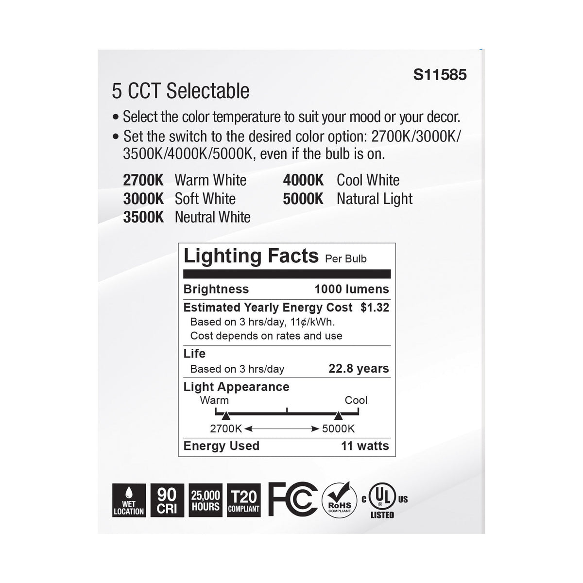 11 Watt PAR30LN LED - Medium Base - Silver Finish - CCT Selectable - 120 Volt - 25 Degree Beam Angle