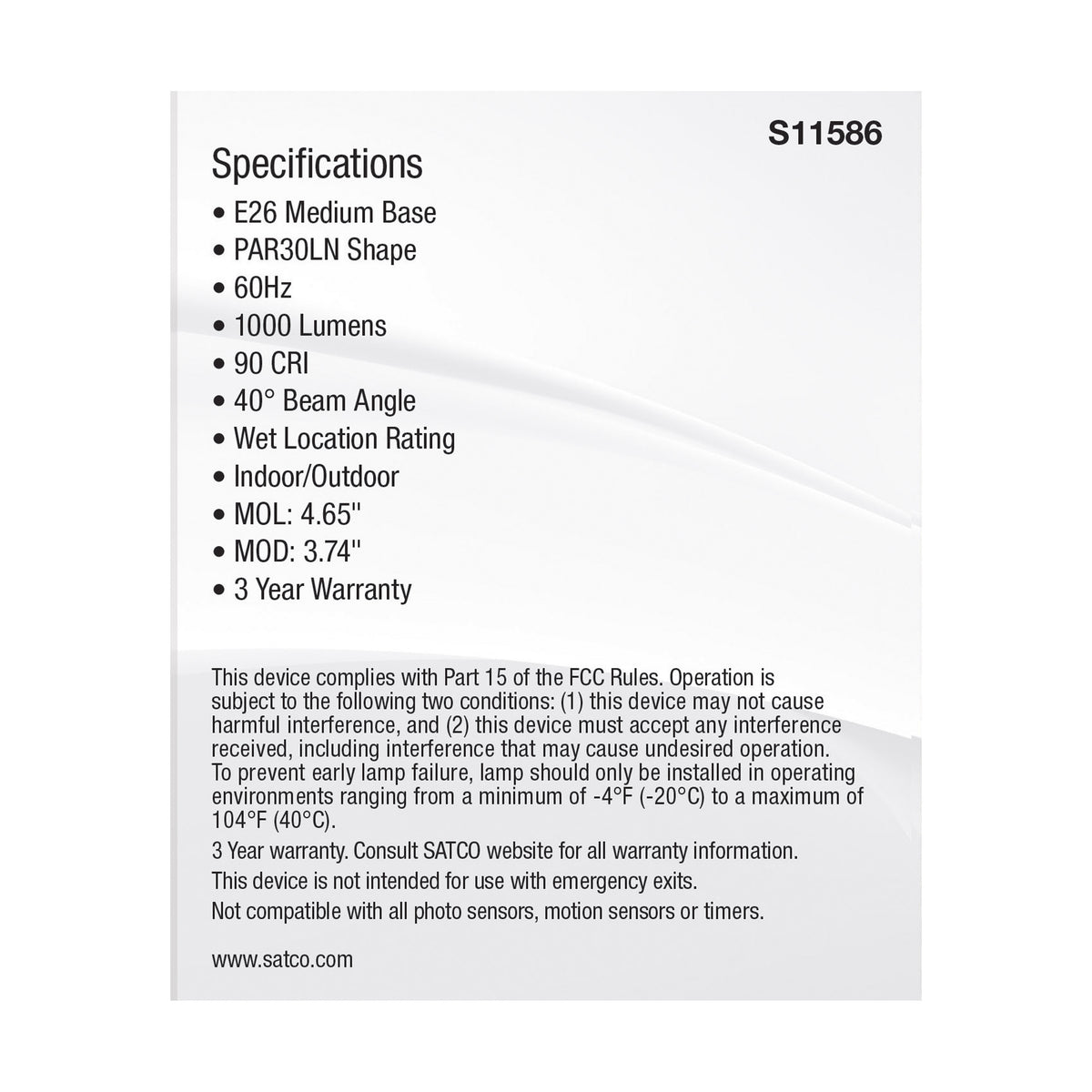11 Watt PAR30LN LED - Medium Base - Silver Finish - CCT Selectable - 120 Volt - 40 Degree Beam Angle