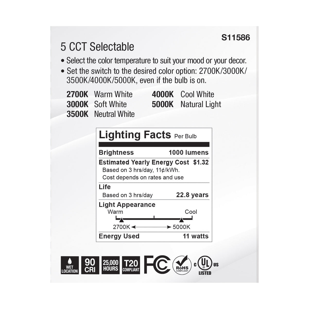 11 Watt PAR30LN LED - Medium Base - Silver Finish - CCT Selectable - 120 Volt - 40 Degree Beam Angle