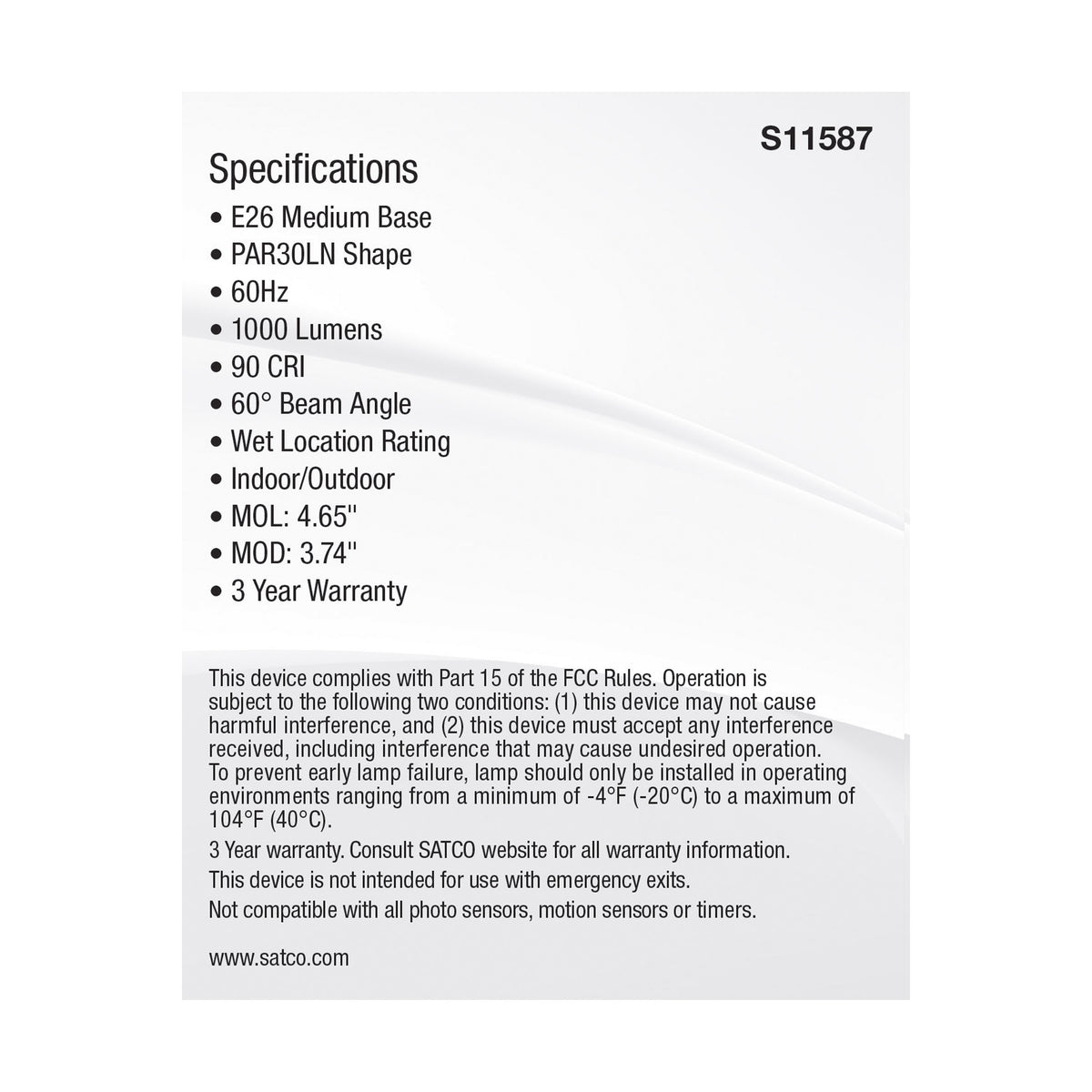 11 Watt PAR30LN LED - Medium Base - Silver Finish - CCT Selectable - 120 Volt - 60 Degree Beam Angle