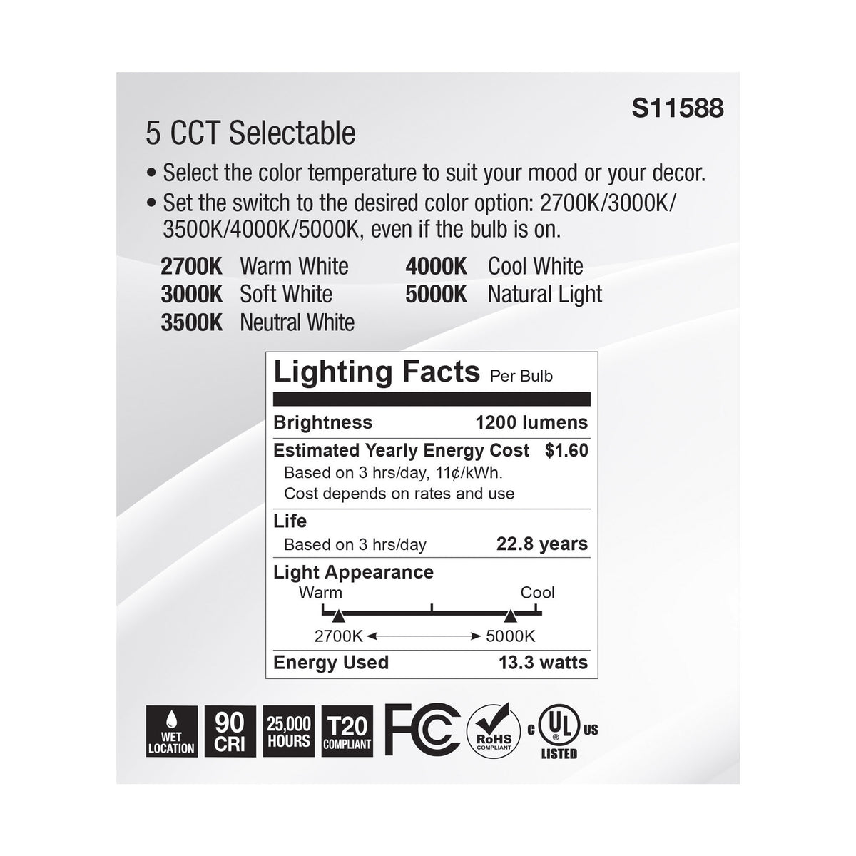 13.3 Watt PAR38 LED - Medium Base - Silver Finish - CCT Selectable - 120 Volt - 25 Degree Beam Angle