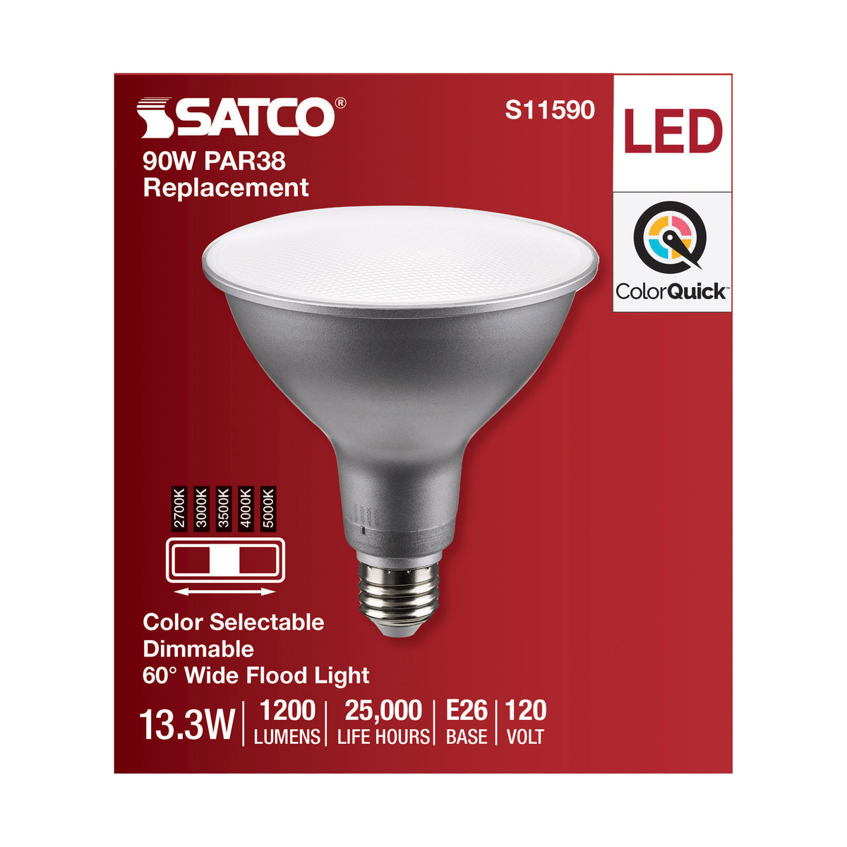 13.3 Watt PAR38 LED - Medium Base - Silver Finish - CCT Selectable - 120 Volt - 60 Degree Beam Angle