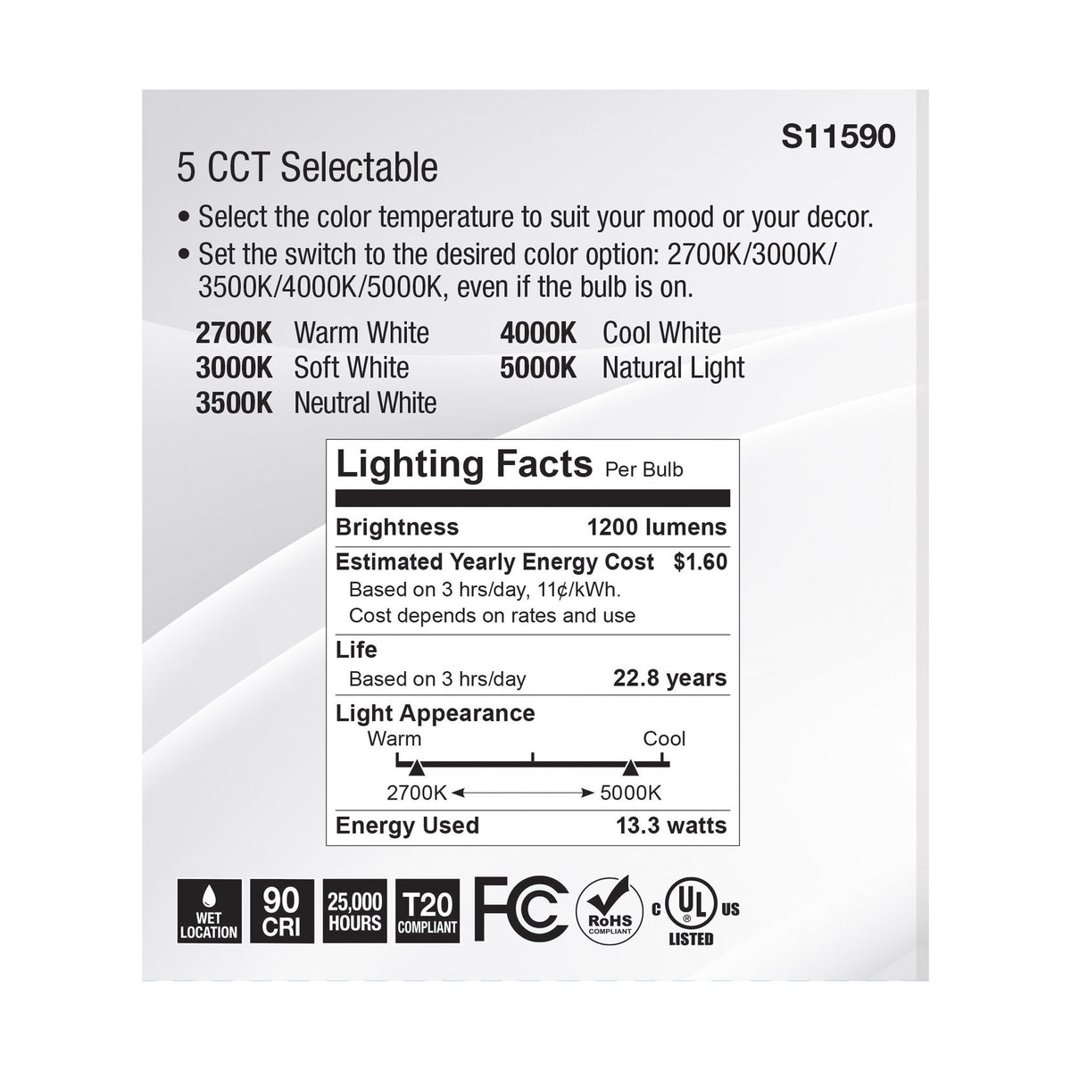 13.3 Watt PAR38 LED - Medium Base - Silver Finish - CCT Selectable - 120 Volt - 60 Degree Beam Angle