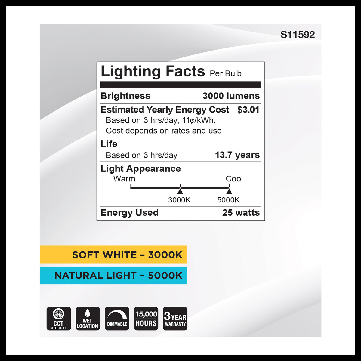 25 Watt PAR38 LED - 3000K/5000K CCT Selectable - High Lumen - Medium Base - White Finish - 120 Volt