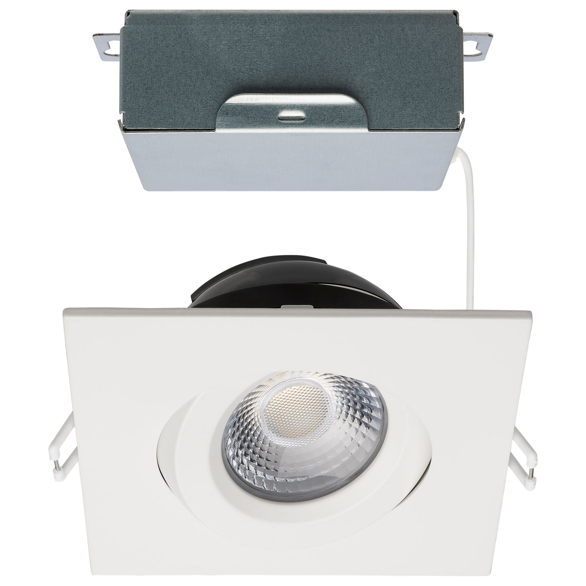 12 Watt LED Direct Wire Downlight - GimbaLED - 4 Inch - Selectable - Square - Remote Driver - White Finish - 850 Lumens - 120