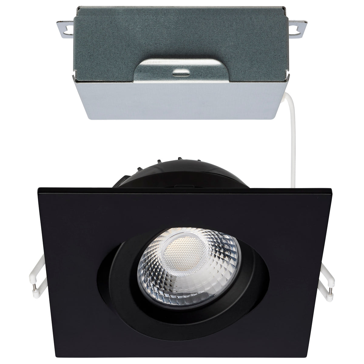 12 Watt LED Direct Wire Downlight - GimbaLED - 4 Inch - Selectable - Square - Remote Driver - Black Finish - 850 Lumens - 120