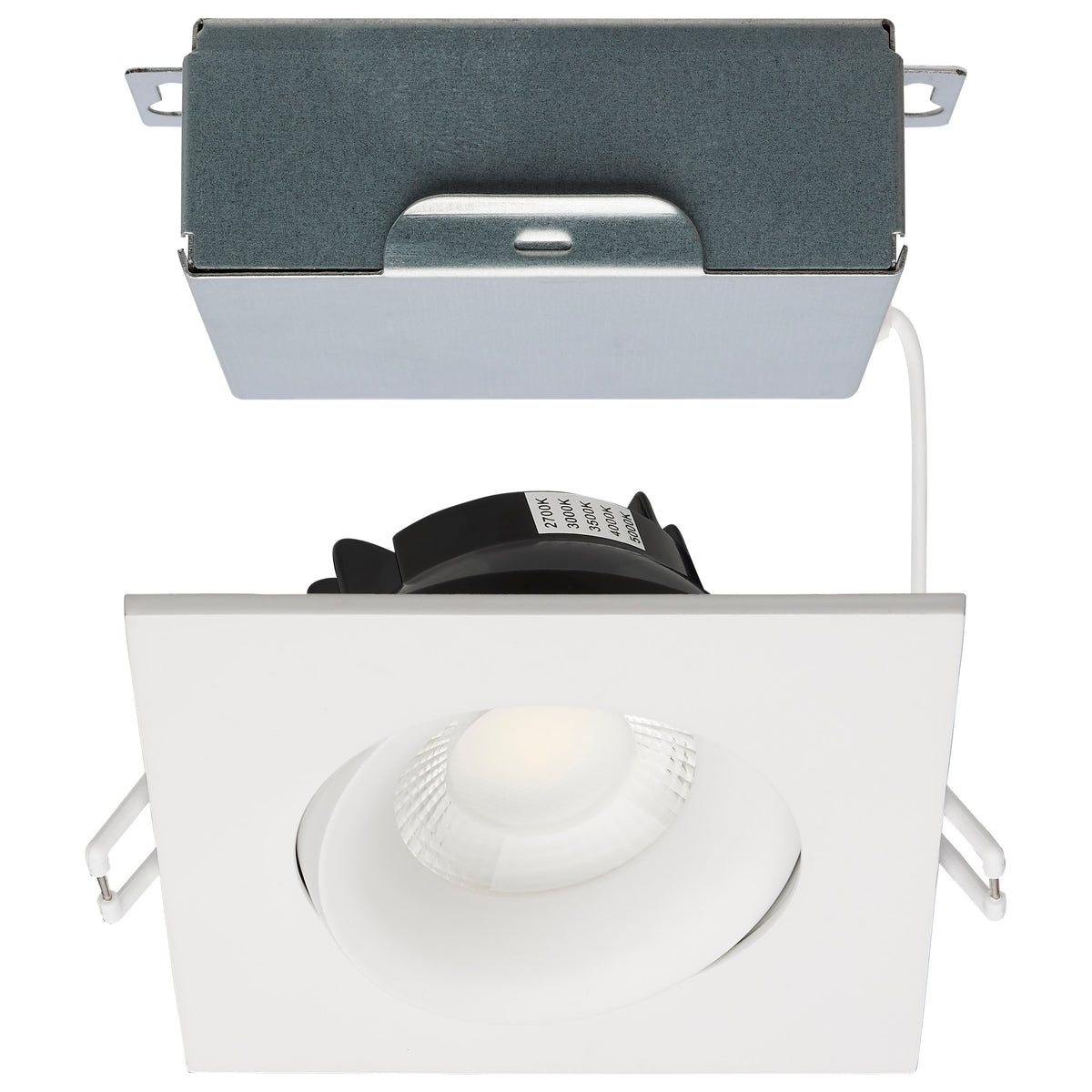 12 Watt LED Direct Wire Downlight - GimbaLED - 3.5 Inch - Selectable - Square - Remote Driver - White Finish - 840 Lumens