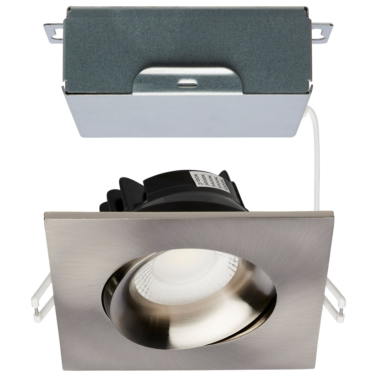 12 Watt LED Direct Wire Downlight - GimbaLED - 3.5 Inch - Selectable - Square - Remote Driver - Brushed Nickel Finish - 840