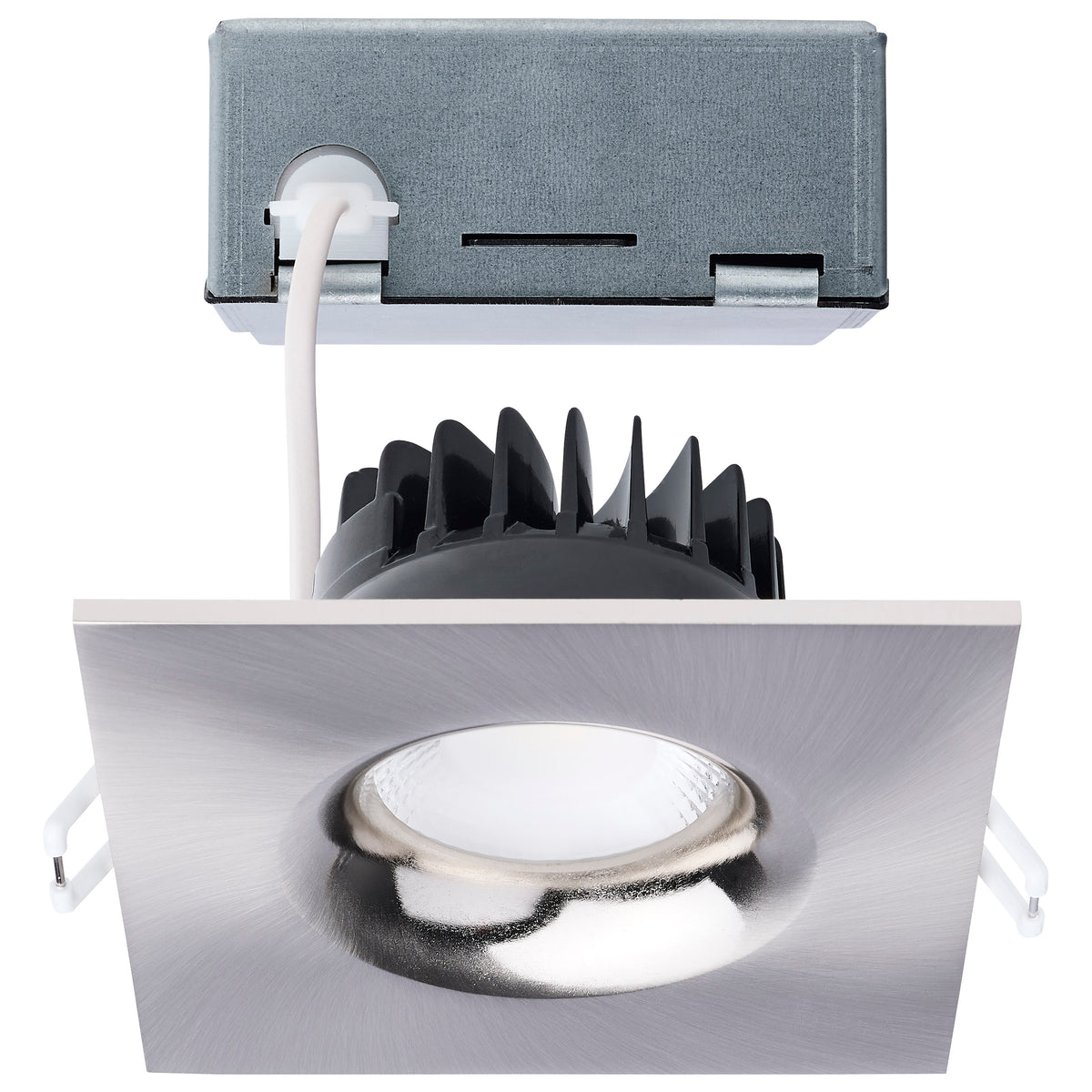 10 Watt LED Direct Wire Downlight - Remote Driver - Selectable - Dimmable - Square - Brushed Nickel Finish for hallways and