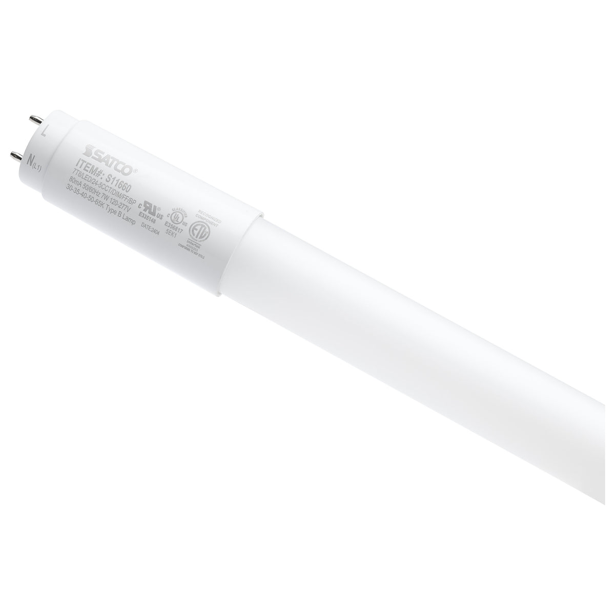 7 Watt T8 LED - 24 Inch - 30K/35K/40K/50K/65K Selectable - Low Optical Flicker (less than 5%) - Medium Bi Pin Base - Type B