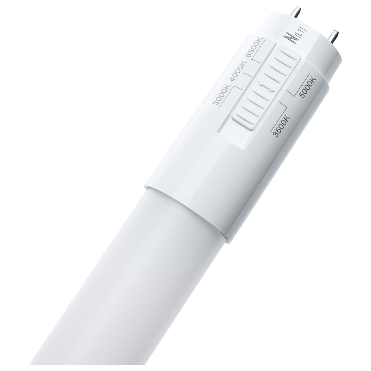 9.5 Watt T8 LED - 48 Inch - 30K/35K/40K/50K/65K CCT Selectable - Low Optical Flicker (less than 5%) - Medium Bi Pin Base - Type B Ballast Bypass - 120-277 Volt - Frost Finish