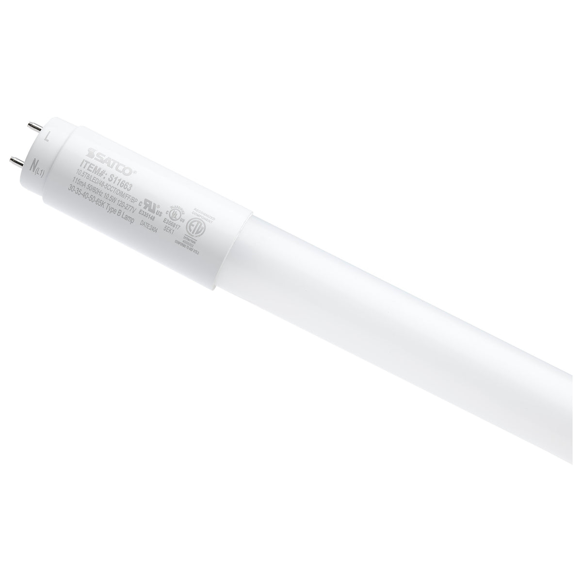 10.5 Watt T8 LED - 48 Inch - 30K/35K/40K/50K/65K Selectable - Low Optical Flicker (less than 5%) - Medium Bi Pin Base - Type