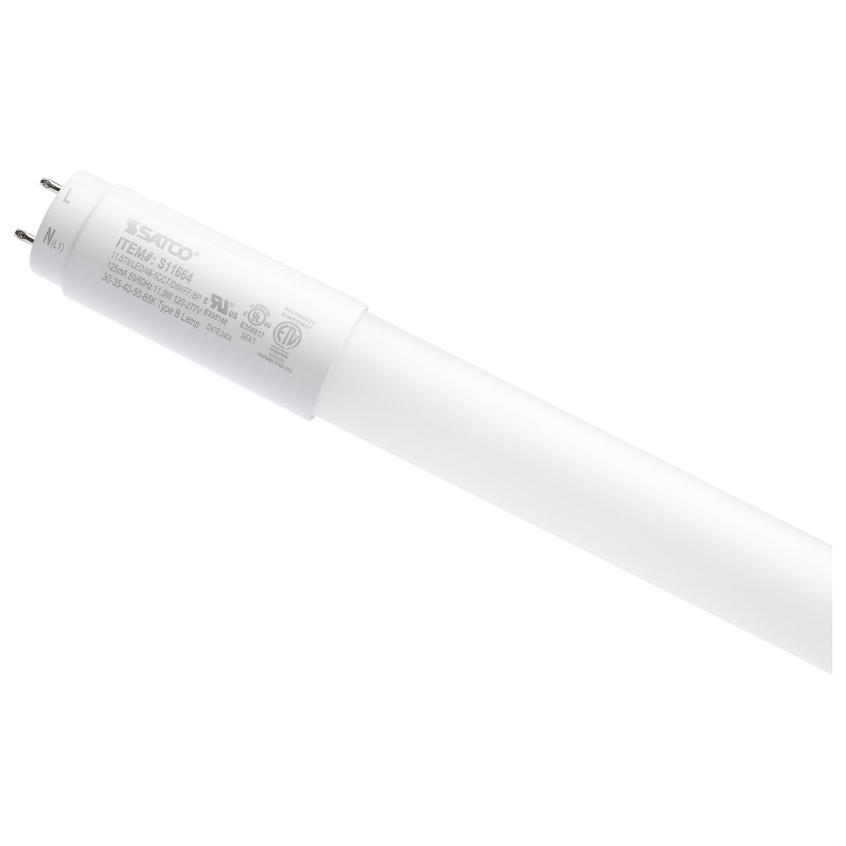 11.5 Watt T8 LED - 48 Inch - 30K/35K/40K/50K/65K Selectable - Low Optical Flicker (less than 5%) - Medium Bi Pin Base - Type