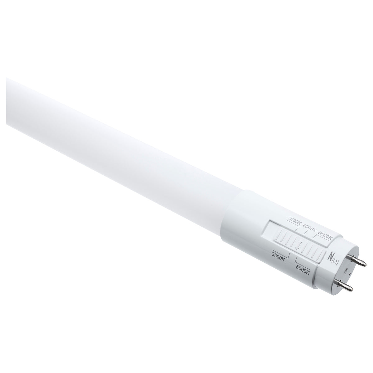 11.5 Watt T8 LED - 48 Inch - 30K/35K/40K/50K/65K CCT Selectable - Low Optical Flicker (less than 5%) - Medium Bi Pin Base - Type B Ballast Bypass - 120-277 Volt - Frost Finish