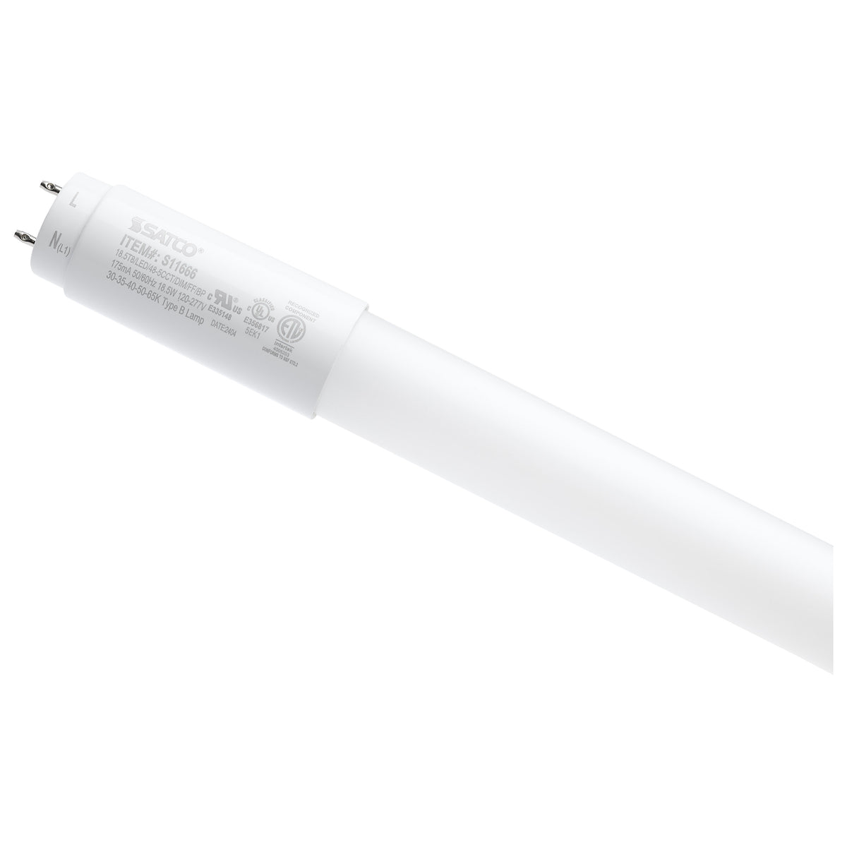 18.5 Watt T8 LED - 48 Inch - 30K/35K/40K/50K/65K Selectable - Low Optical Flicker (less than 5%) - Medium Bi Pin Base - Type