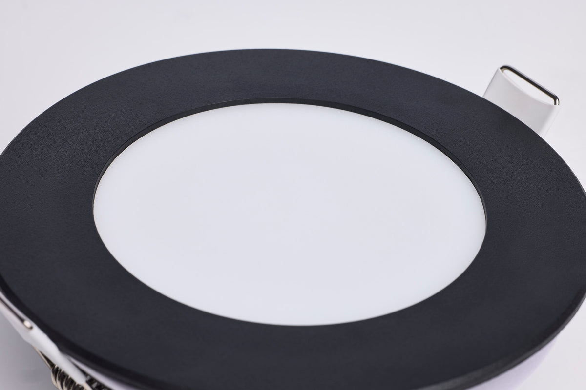 8 Watt LED Direct Wire Performer Series Downlight - Remote Driver - 4 Inch - 27K/3K/35K/4K/5K CCT Selectable - Round - Flat Face - Black Finish