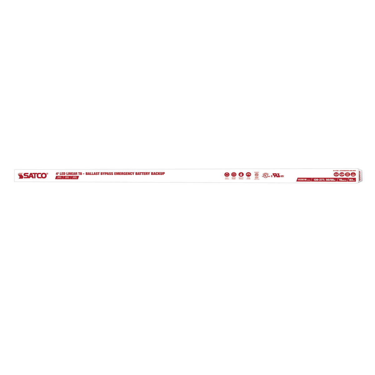 15 Watt 48 Inch T8 LED - 35K/40K/50K CCT Selectable - Ballast Bypass with Battery Backup - G13 Base - 120-277 Volt