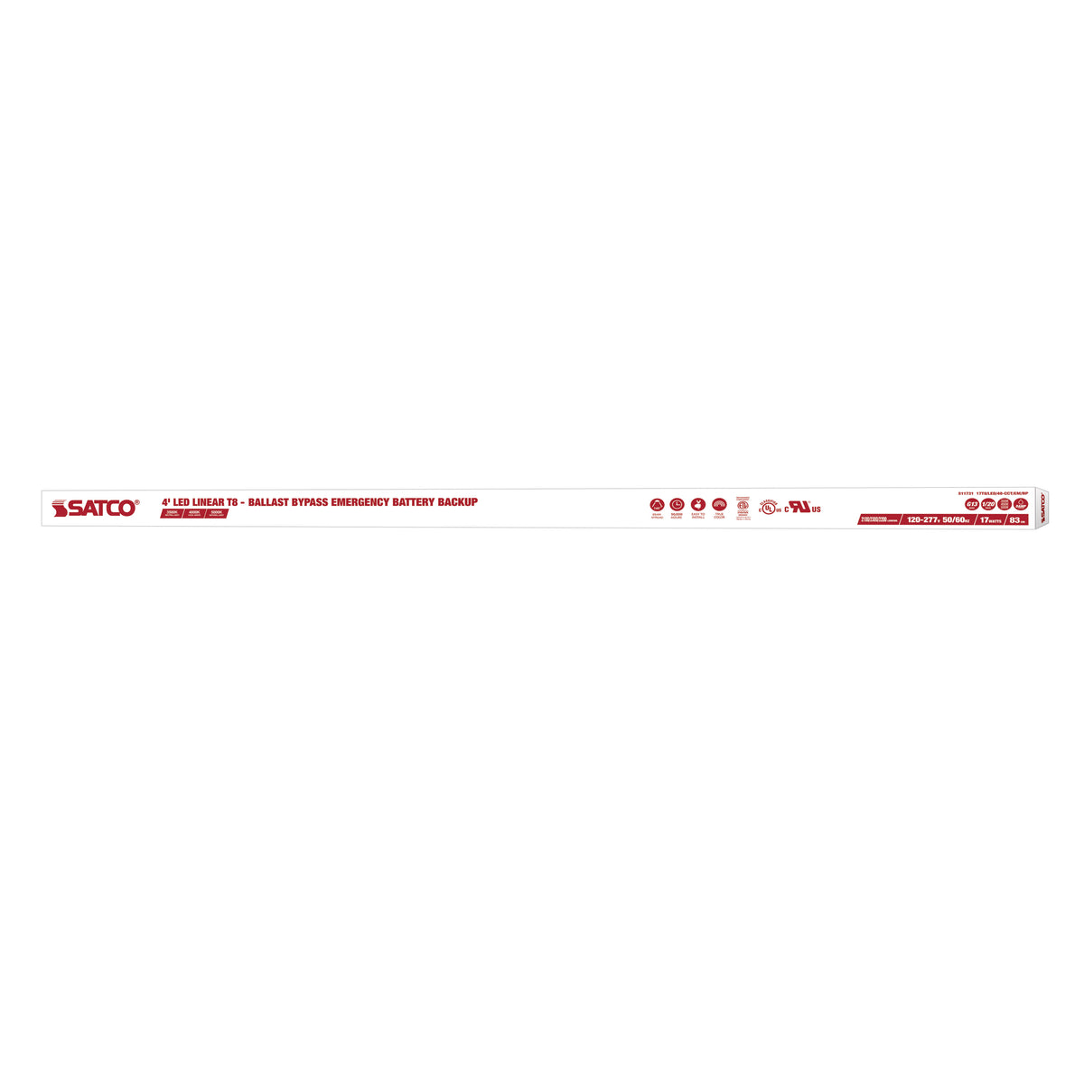 17 Watt 48 Inch T8 LED - 35K/40K/50K CCT Selectable - Ballast Bypass with Battery Backup - G13 Base - 120-277 Volt