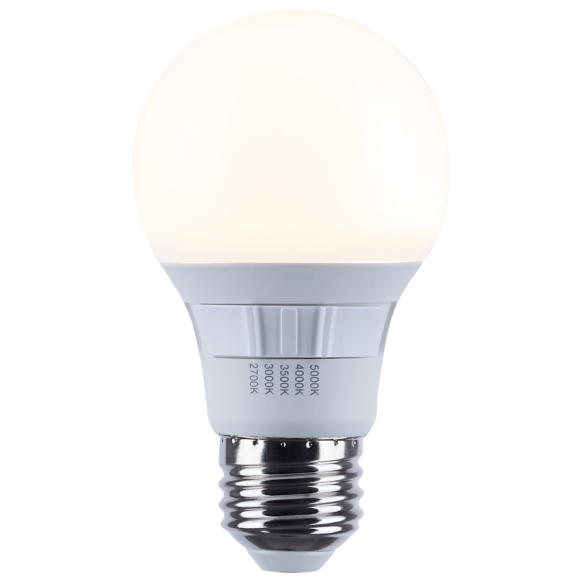 9 Watt A19 LED - 27K/3K/35K/4K/5K CCT Selectable - Medium Base - Frost Finish - 120 Volt - 4-Pack
