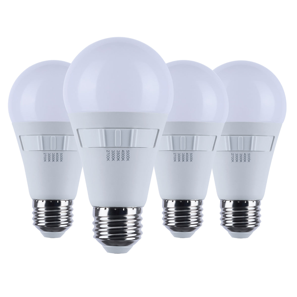 12 Watt A19 LED - 27K/3K/35K/4K/5K CCT Selectable - Medium Base - Frost Finish - 120 Volt - 4-Pack