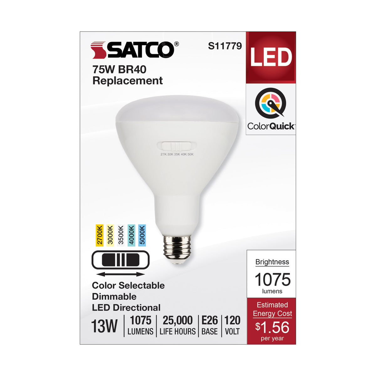13 Watt BR40 LED - Medium Base - CCT Selectable - White Finish - 90 CRI - 120 Volt