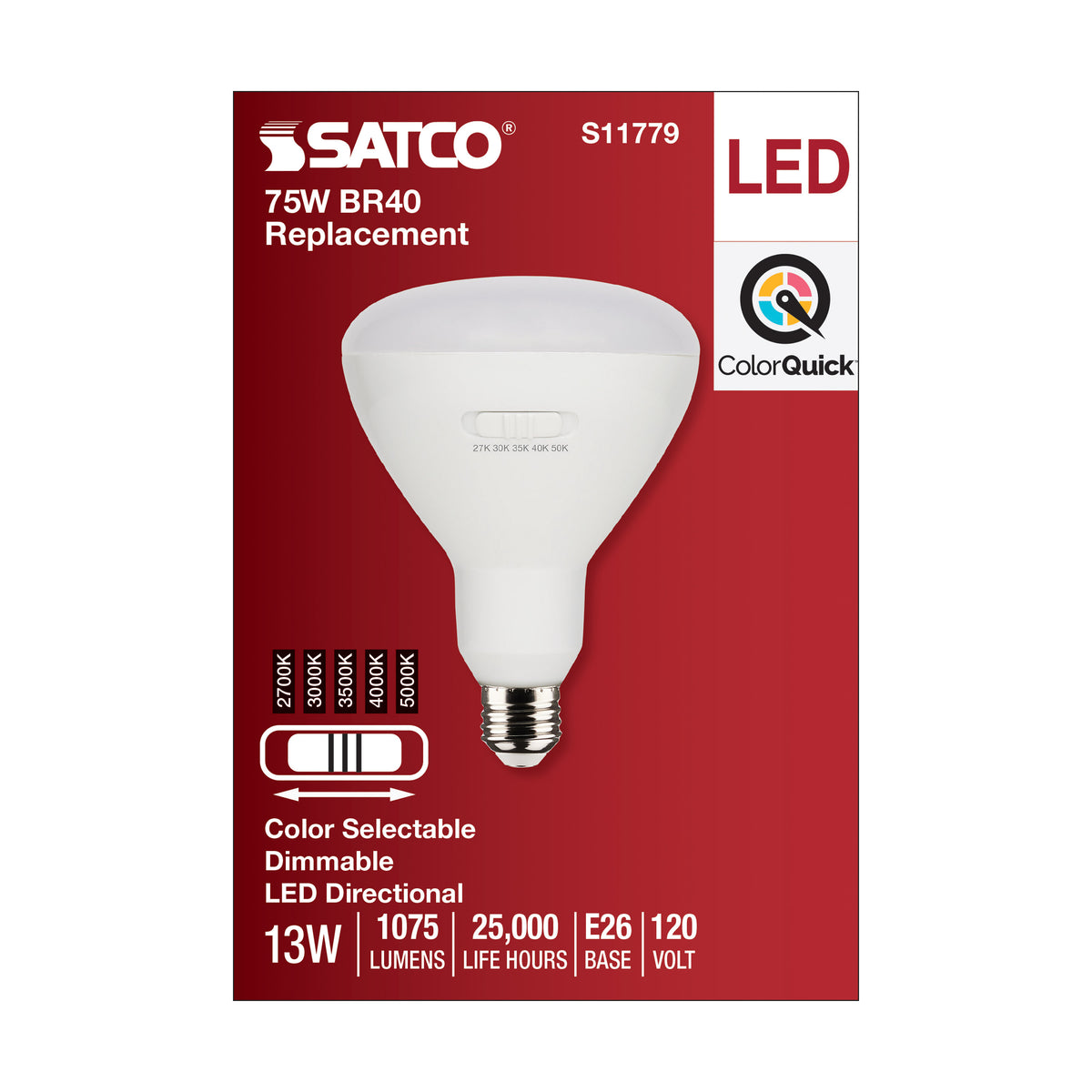 13 Watt BR40 LED - Medium Base - CCT Selectable - White Finish - 90 CRI - 120 Volt