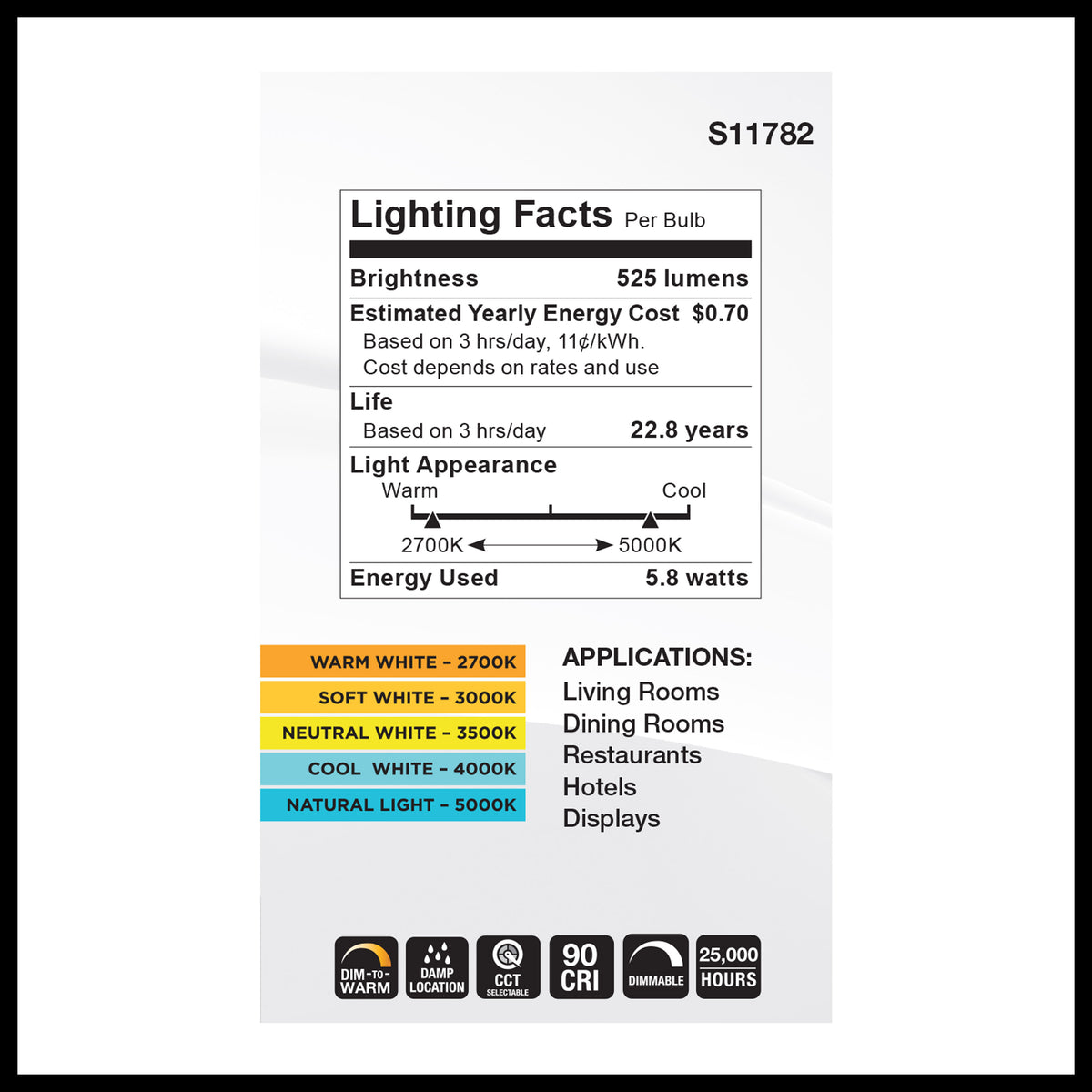 5.8 Watt R20 LED - 27K/30K/35K/40K/50K CCT Selectable - Dim to Warm - White Finish - 120 Volt