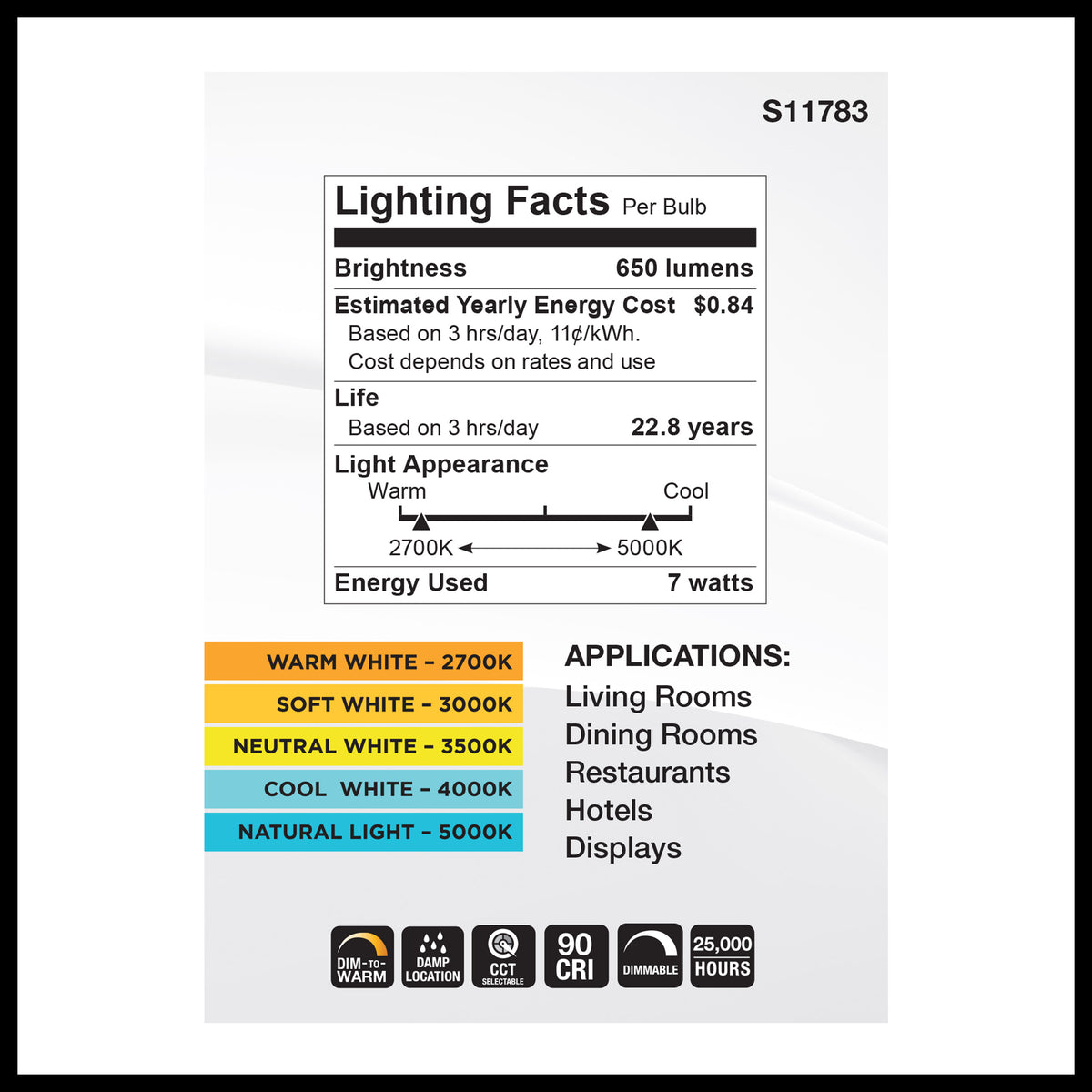 7 Watt BR30 LED - 27K/30K/35K/40K/50K CCT Selectable - Dim to Warm - White Finish - 120 Volt