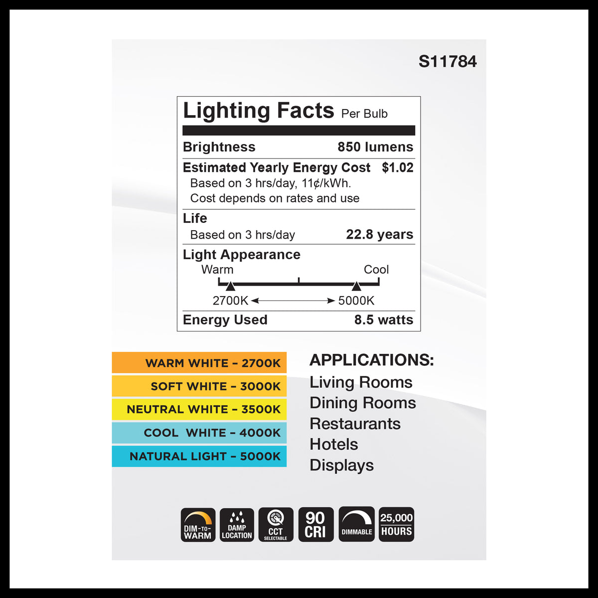 8.5 Watt BR30 LED - 27K/30K/35K/40K/50K CCT Selectable - Dim to Warm - White Finish - 120 Volt