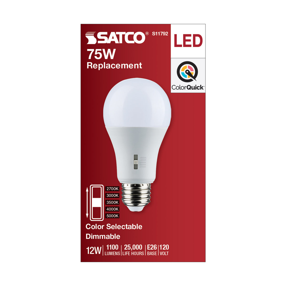 12 Watt A19 LED - Medium Base - CCT Selectable - 120 Volt - Frost Finish