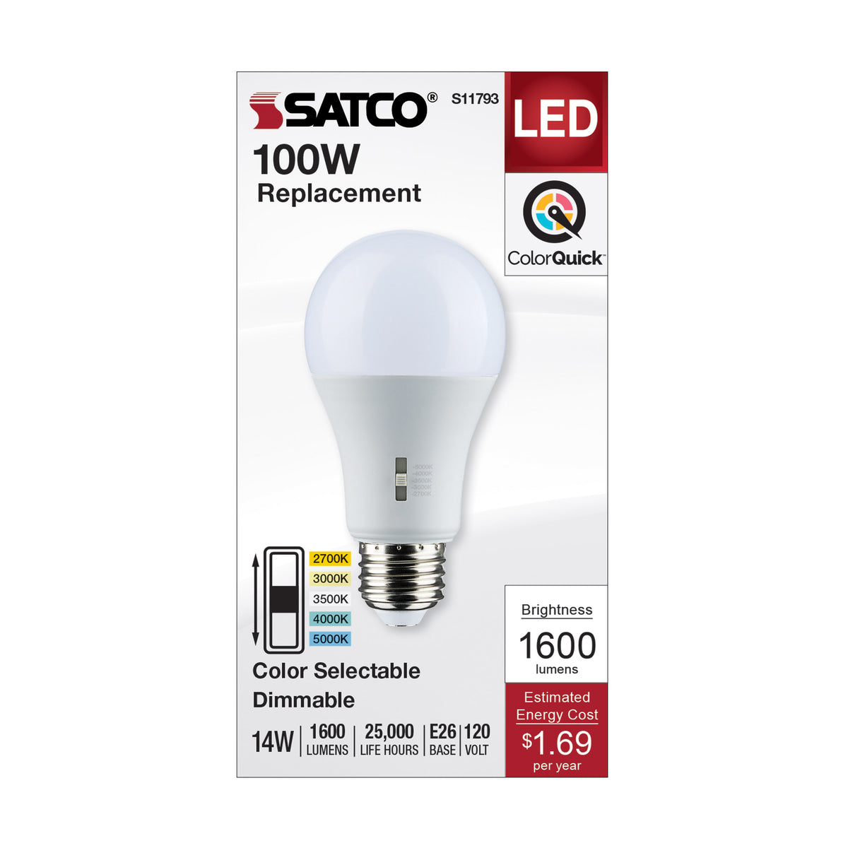 14 Watt A19 LED - Medium Base - CCT Selectable - 120 Volt - Frost Finish