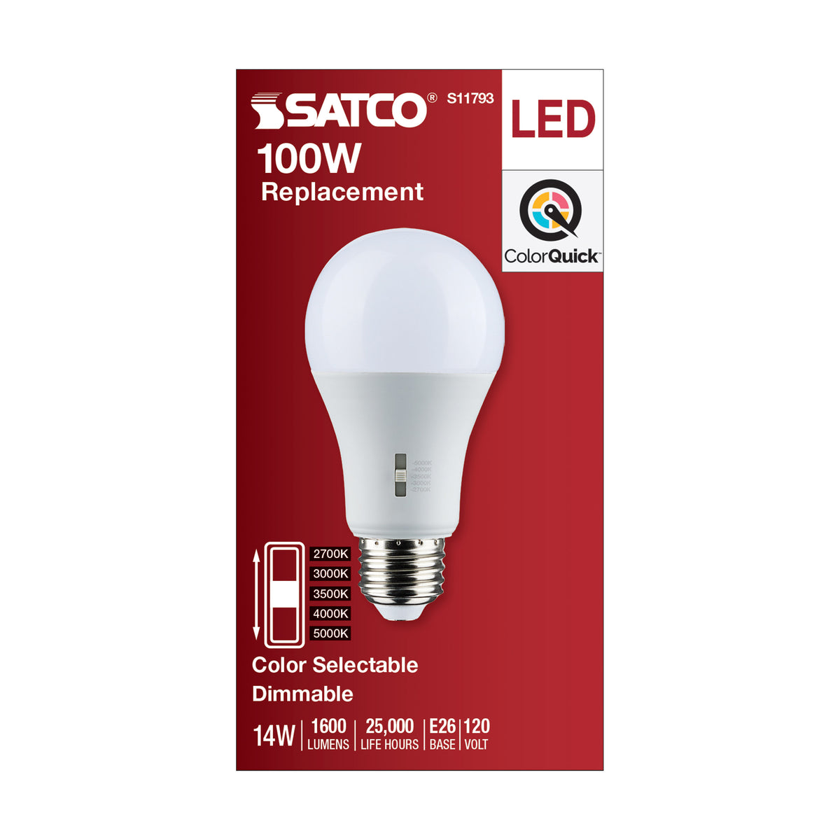 14 Watt A19 LED - Medium Base - CCT Selectable - 120 Volt - Frost Finish