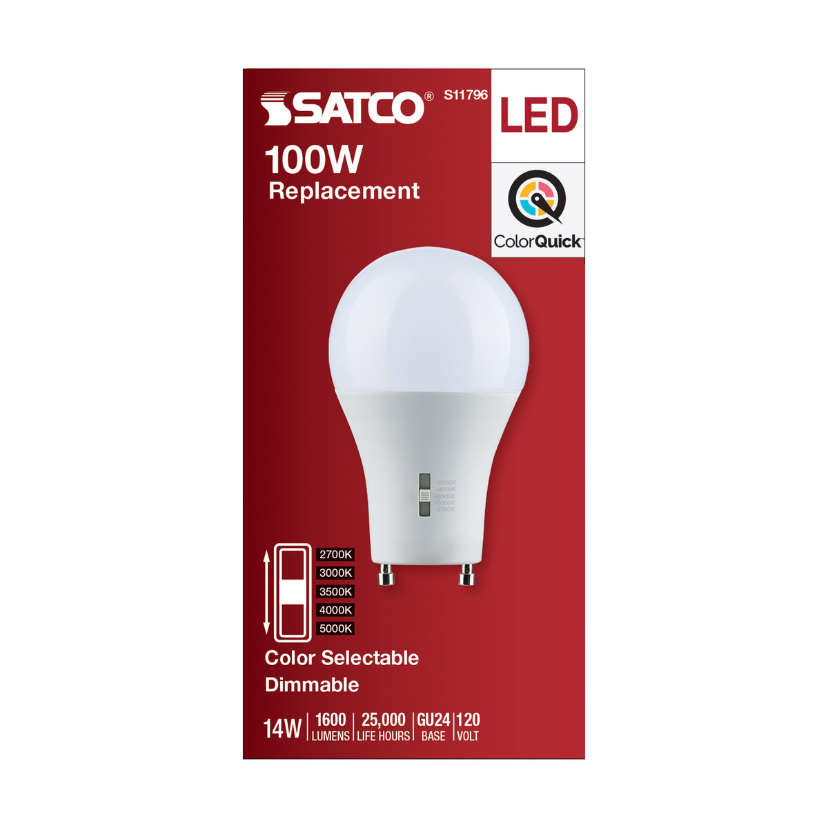 14 Watt A19 LED - Bi Pin GU24 Base - CCT Selectable - 120 Volt - Frost Finish