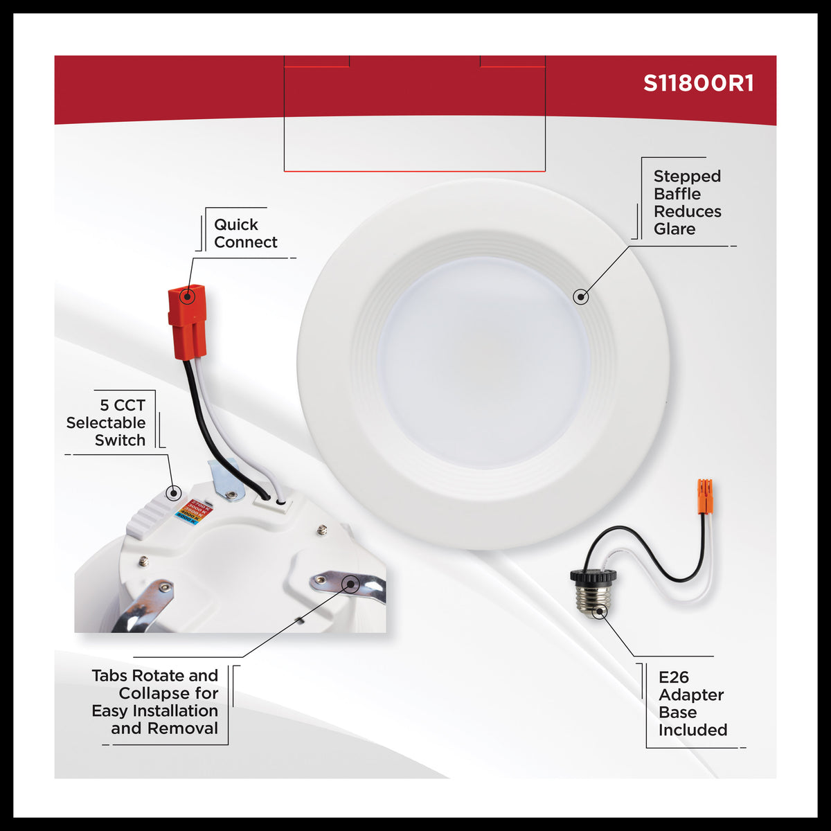 6.7 Watt LED Downlight Retrofit - 4 Inches - CCT Selectable - Round - White Finish - 120 Volt