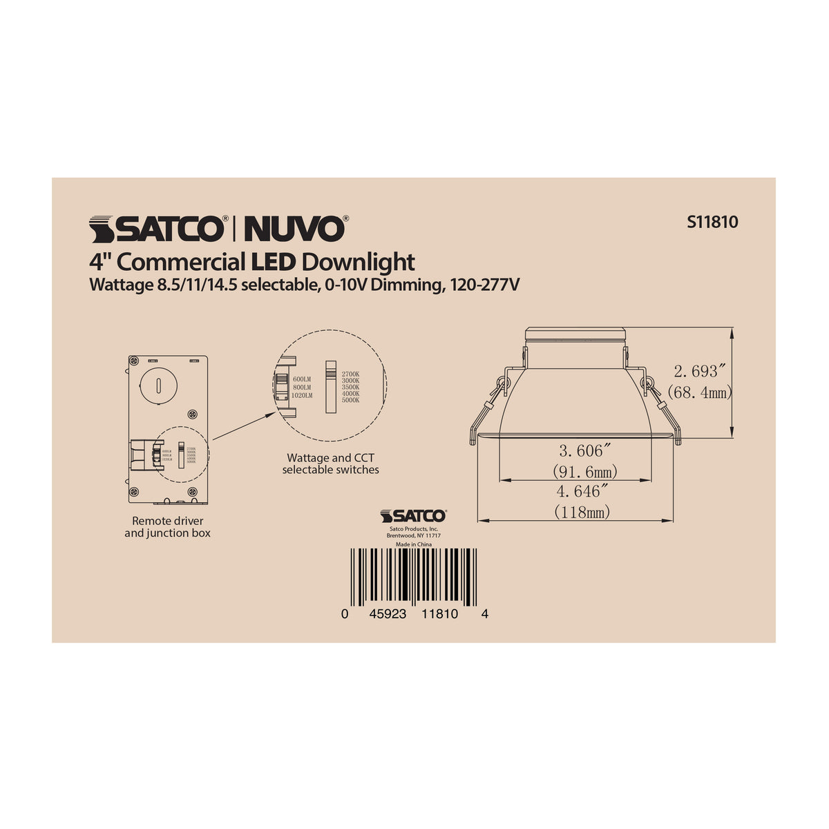 14.5 Watt Commercial LED Downlight - 4 in. - Color Adjustable - Lumen Adjustable - 120-277 volt