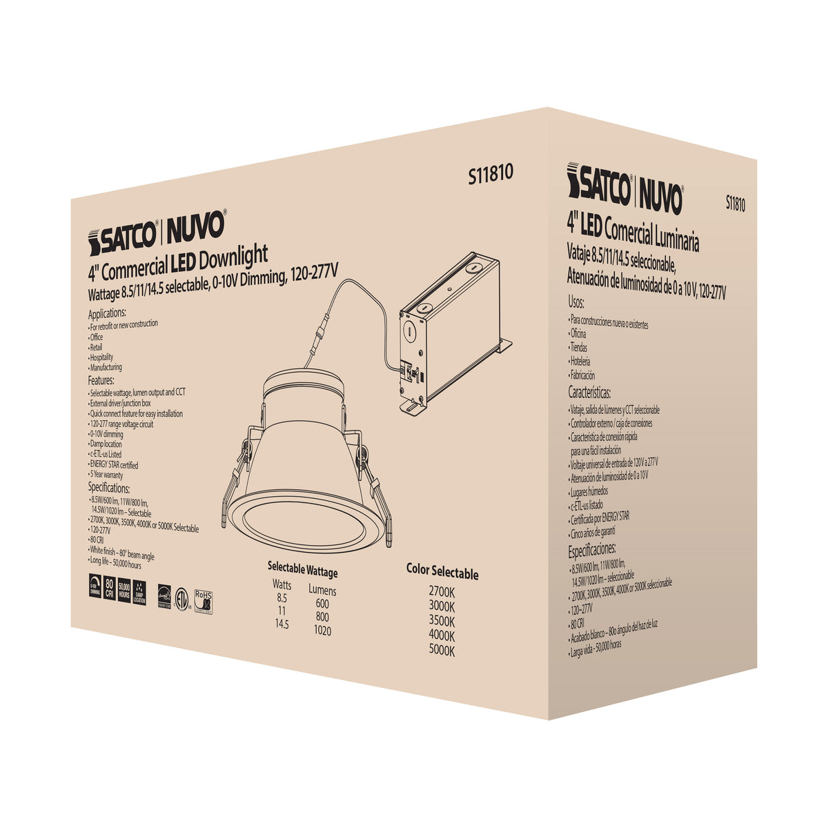 14.5 Watt Commercial LED Downlight - 4 in. - Color Adjustable - Lumen Adjustable - 120-277 volt