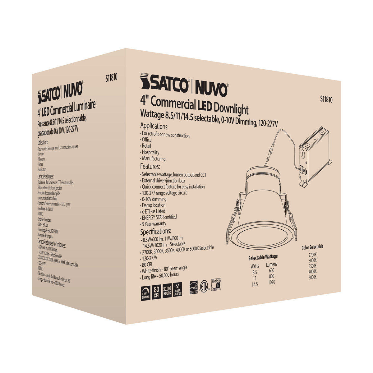 14.5 Watt Commercial LED Downlight - 4 in. - Color Adjustable - Lumen Adjustable - 120-277 volt